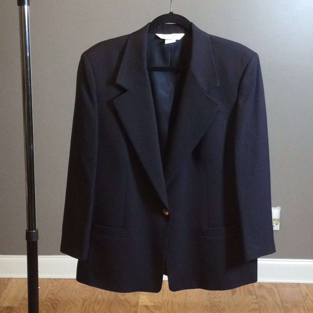 14 Austin Reed navy blue wool one button blazer